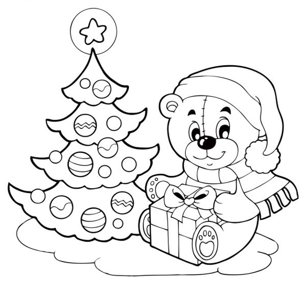 Disegni Alberi Di Natale Da Colorare Per Bambini.Albero Di Natale Ed Orsetto Disegno 38925 Tutto Mamma