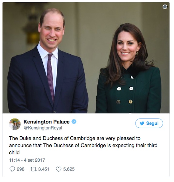 Principe William e Kate Middleton, arriva il terzo Royal baby